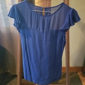 Express Blue Sheer Shoulder Short Sleeve Shirt